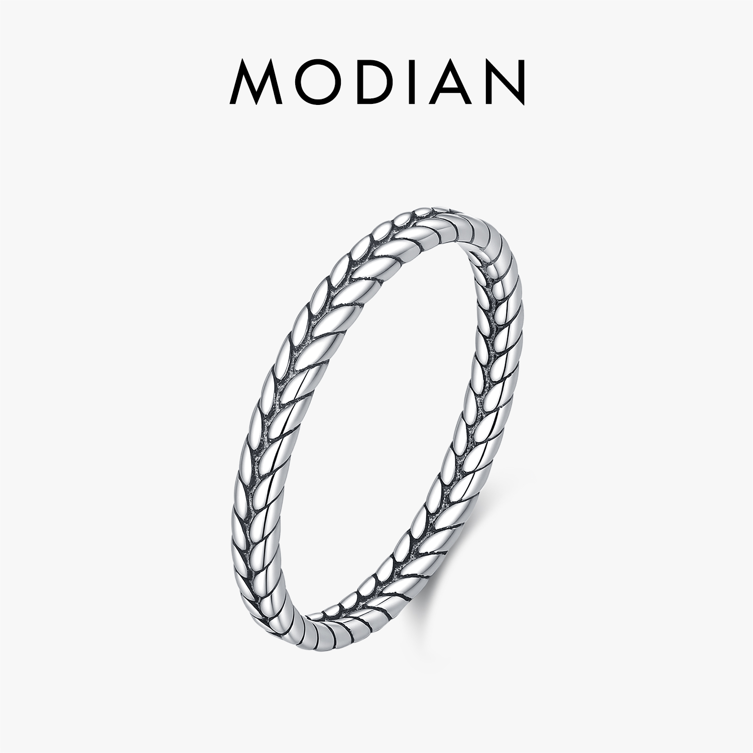 Minimalist Ring Stackable - MODIAN 925 เงินสเตอร์ลิง แหวนนิ้วรูปข้าวสาลีแบบเรโทร แหวนซ้อนกันได้ สไตล์มินิมอล