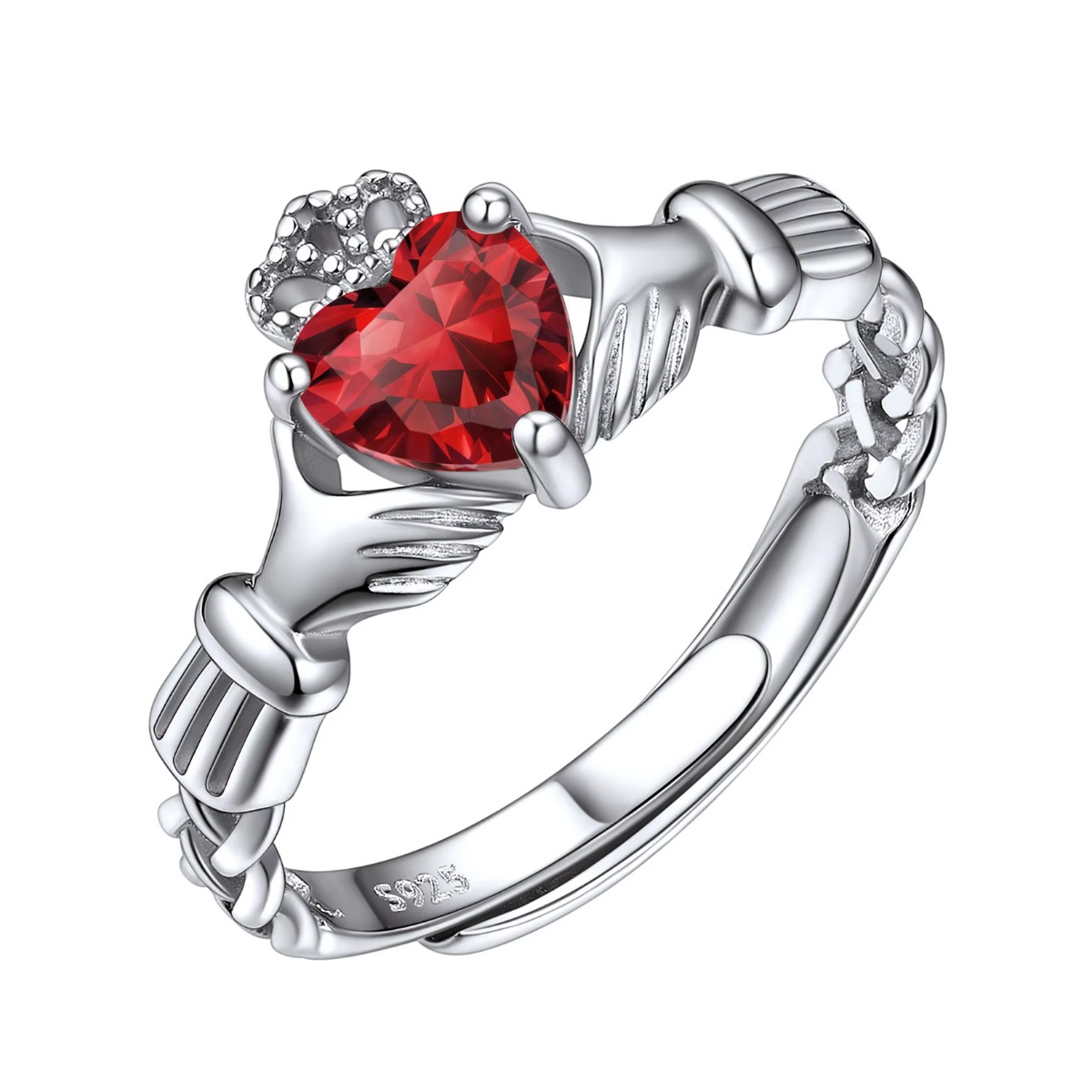 Birthstone Ring Set - U7 3 มม.925 เงิน Claddagh แหวนหัวใจ