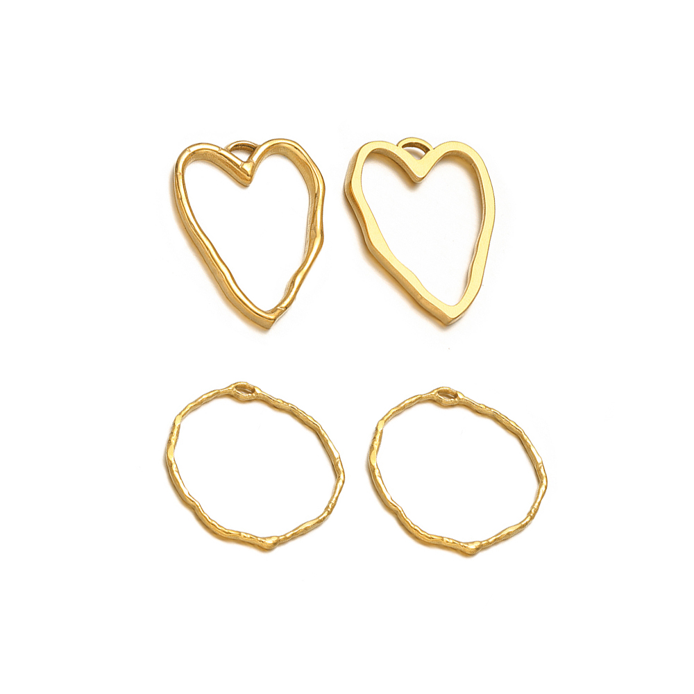 Hoop Earrings - จี้รูปหัวใจและวงกลม 5 ชิ้น ทำจากสแตนเลสชุบทอง สำหรับทำเครื่องประดับ DIY