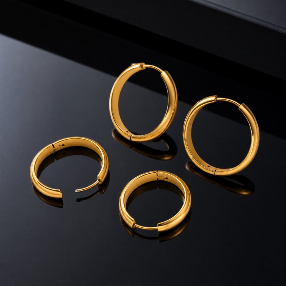 Hoop Earrings - ต่างหูห่วงกลมสแตนเลส 4 ชิ้น เครื่องประดับเจาะหูแฟชั่น สำหรับ DIY