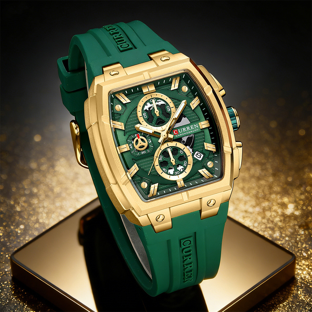 Jewellery Watch - CURREN นาฬิกาวินเทจสุดหรูสำหรับผู้ชายกีฬานาฬิกาข้อมือควอทซ์โครโนกราฟพร้อมสายซิลิโคน,วันที่,เรืองแสง