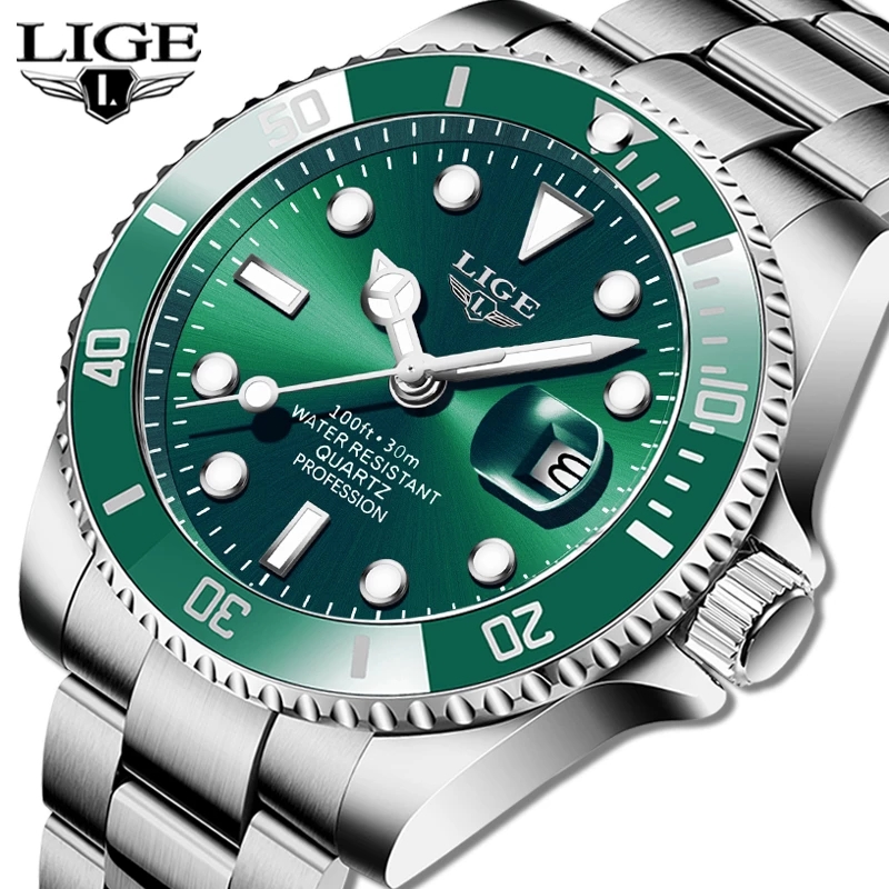 Jewelry Inspired Watches - LIGE Luxury แฟชั่น Diver นาฬิกาผู้ชาย30ATM กันน้ำวันที่นาฬิกา