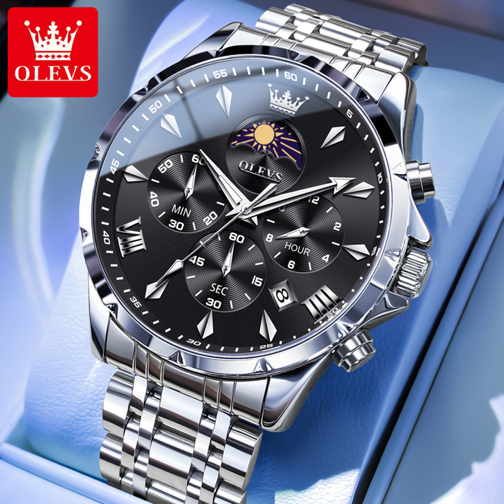 Jewelry Inspired Watches - นาฬิกาข้อมือผู้ชาย OLEVS 3653 พร้อมฟังก์ชันแสดงข้างขึ้นข้างแรม ปฏิทิน กันน้ำ