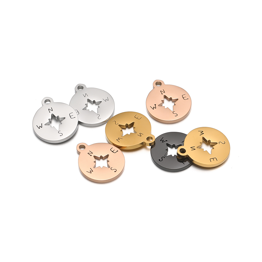 Hoop Earrings - จี้เข็มทิศกลวงสแตนเลสกันน้ำ 5 ชิ้น สำหรับทำเครื่องประดับแฟชั่น DIY สร้อยคอ