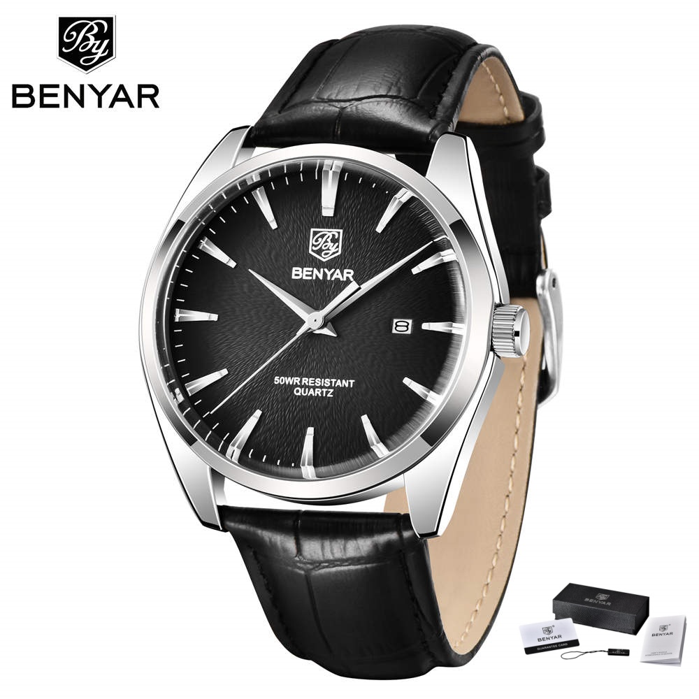 Jewelry Inspired Watches - นาฬิกาข้อมือแบรนด์หรู Benyar 5163 สไตล์ทหาร สายหนัง ควอตซ์