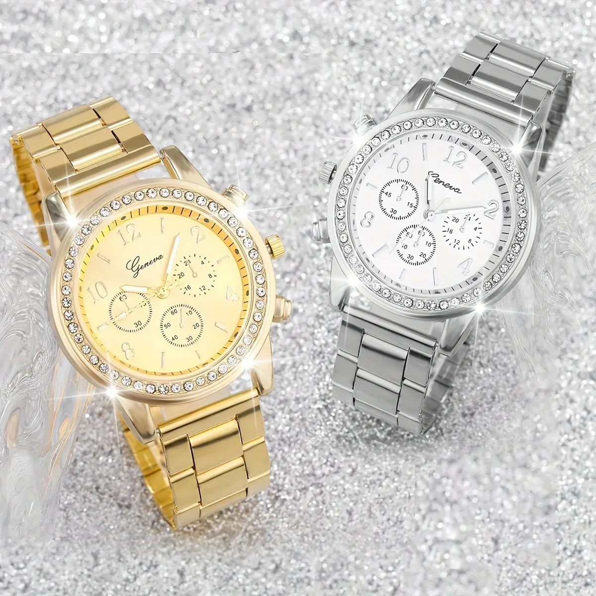 Jewelry Clasp Watches - ชุดนาฬิกาควอตซ์และเครื่องประดับสำหรับผู้หญิงสุดหรู - 2 ชิ้น, กลไกสวิส, สายโลหะผสมสังกะสี,