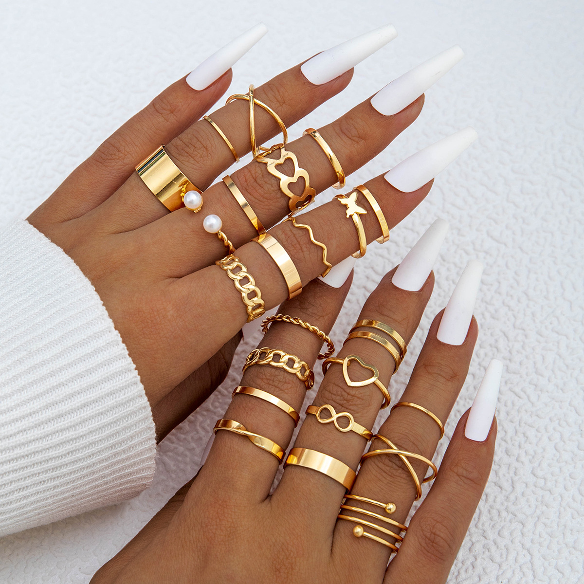Minimalist Ring Stackable - ผีเสื้อรูปที่ 8 แหวนชุด 14/23PC Interlocked Heart