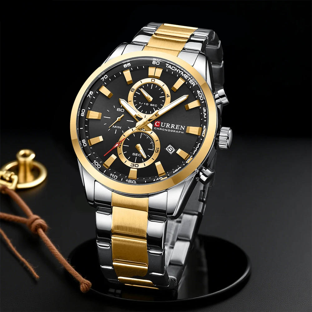 Jewellery Watch - CURREN ลำลองควอตซ์โครโนสปอร์ตนาฬิกาแบรนด์สำหรับผู้ชายสร้อยข้อมือสแตนเลสมัลติฟังก์ชั่นหน้าปัด 2023 นาฬิกาข้อมือวันที่