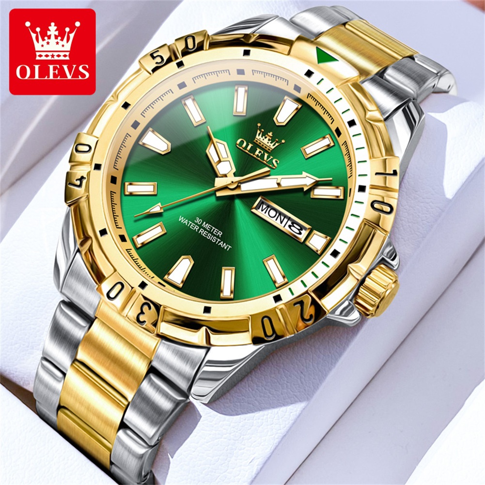 Jewelry Inspired Watches - OLEVS 5560 นาฬิกาข้อมือควอตซ์แบรนด์ชั้นนำสำหรับผู้ชายปฏิทินคู่กันน้ำสแตนเลสสตีลเรืองแสงหรูหรานาฬิกาธุรกิจสำหรับผู้ชาย