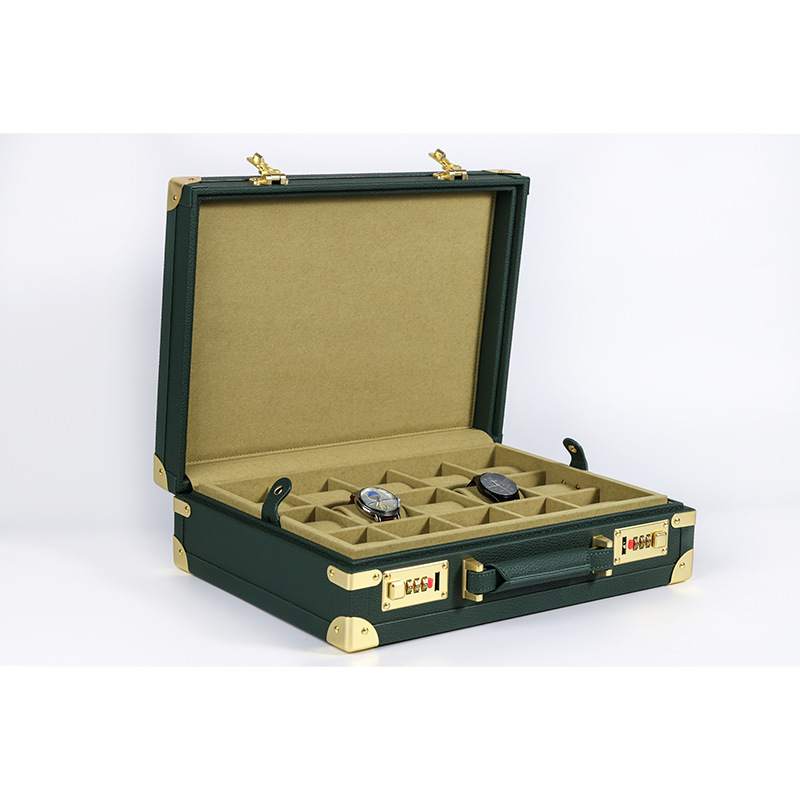 Watch Display Box - OEM ODM กล่องเก็บนาฬิกาหรูหรา 15 ช่อง สีเขียว