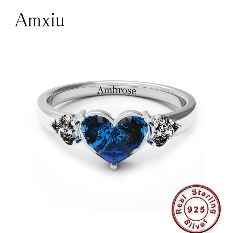 Birthstone Ring Set - Amxiu CUSTOM 925 เงินแหวนสำหรับเจ้าสาวแกะสลักชื่อ AAA Zircon
