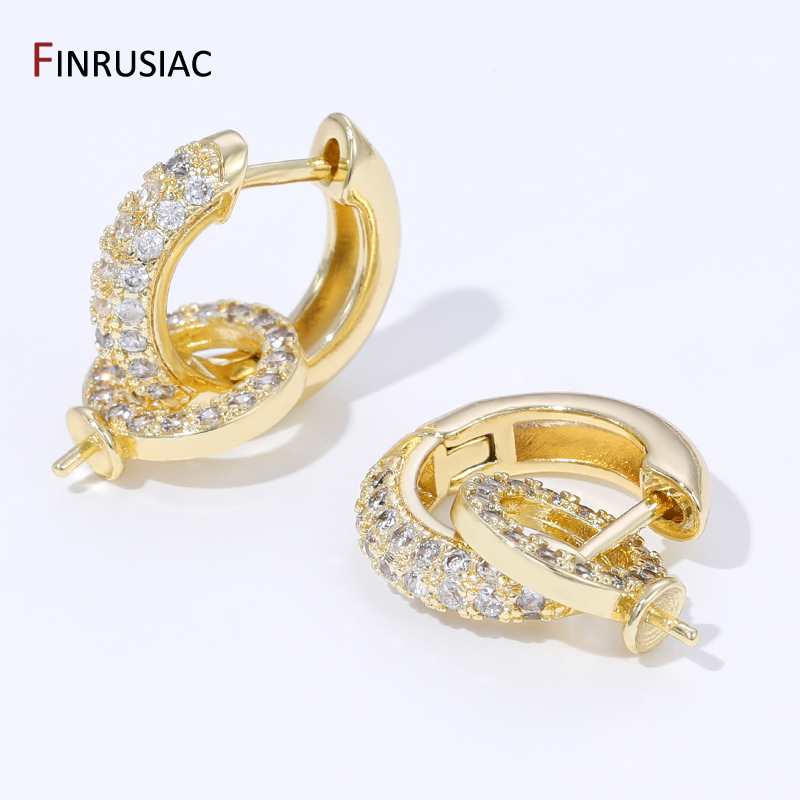 Hoop Earrings - ต่างหูห่วงทอง 18K ชุบทองเหลืองประดับเพชรซิร์คอน พร้อมฐานติดมุก อุปกรณ์สำหรับทำต่างหูมุก DIY