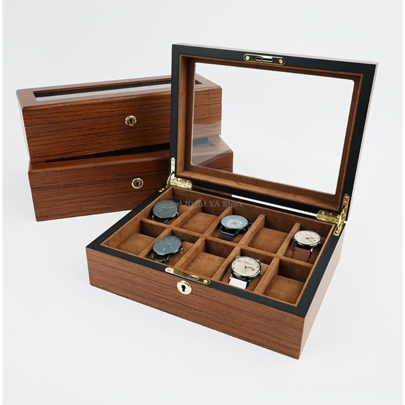 Jewelry Box That Holds Watches - สไตล์ไม้กล่องเก็บนาฬิกาพร้อมฝาปิดและPlushภายในรองรับ 6 10 12 ชิ้นMinimalistนาฬิกาOrganizer