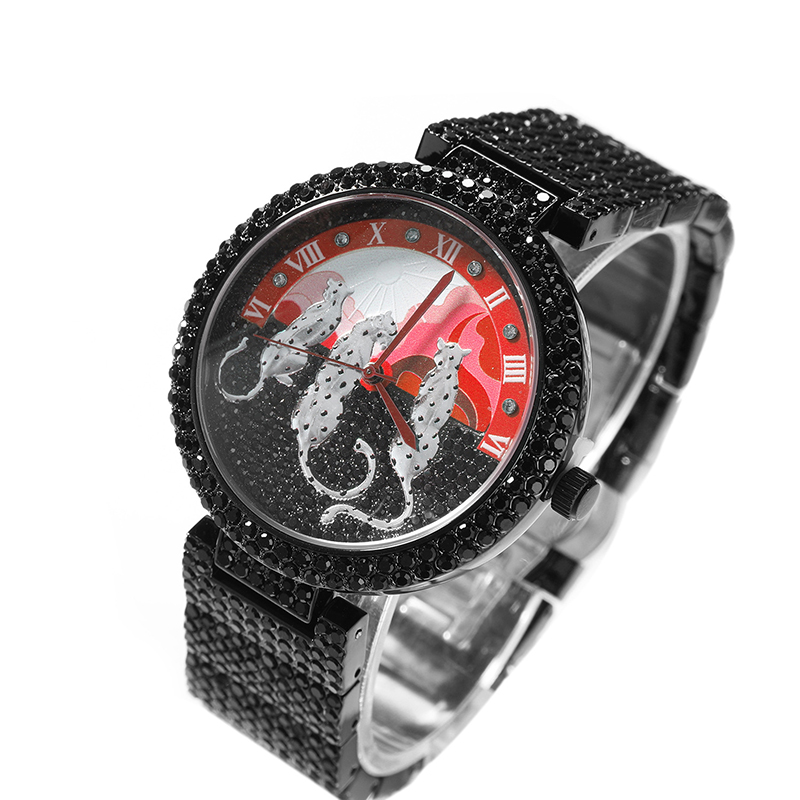 Jewelry And Watches Luxury Brand - นาฬิกาผู้ชาย ลายดวงอาทิตย์และเสือดาว นาฬิกาข้อมือควอตซ์ ผู้ชาย ฮิปฮอป แบรนด์หรู