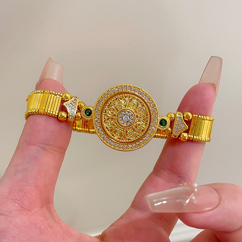 Fine Jewelry Watches Women - กำไลข้อมือทรงกลมฝังเพชรสไตล์จีนคลาสสิก หรูหราและทันสมัย แบบย้อนยุค พร้อมสายนาฬิกาแบบหัวเข็มขัดคู่