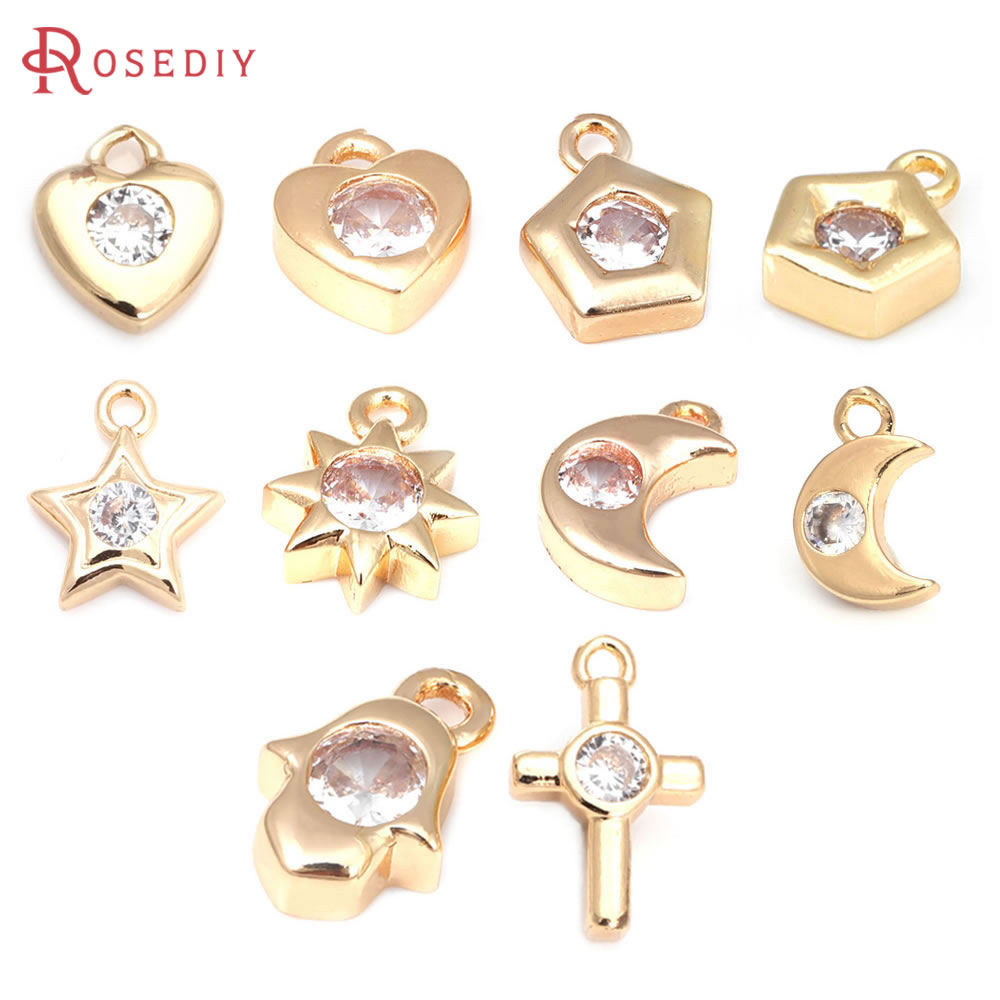 Moon Star Earrings - เพทายทองเหลืองสีทอง18K รูปพระจันทร์รูปหัวใจดาวเสน่ห์จี้ต่างหูทำสร้อยคอต่างหูเครื่องประดับ