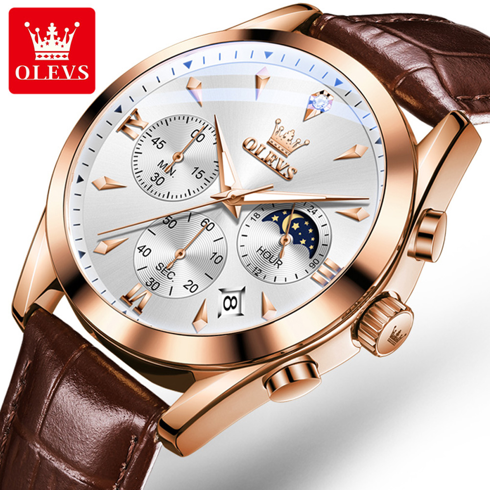 Jewelry Inspired Watches - OLEVS ยี่ห้อใหม่แฟชั่นนาฬิกาควอตซ์ผู้ชายหนังกันน้ําปฏิทินหรูหรา Chronograph นาฬิกา Mens Relogio