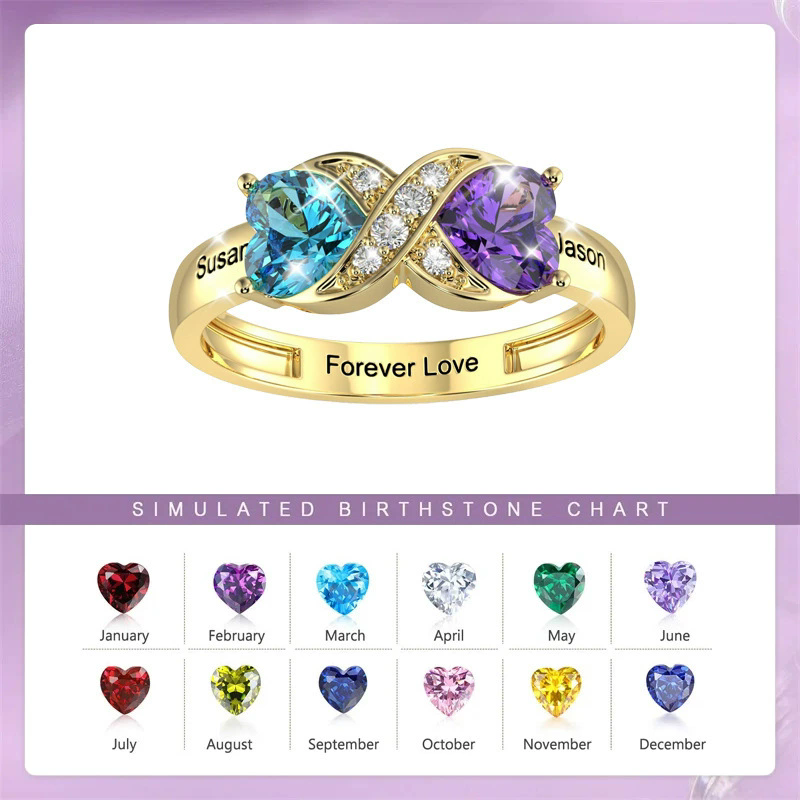 Birthstone Ring Set - แหวนสลักชื่อพร้อมพลอยประจำเดือนเกิดแบบส่วนตัวสำหรับผู้หญิง แหวนพลอยประจำเดือนเกิดแบบกำหนดเองสำหรับแม่ ลูกสาว ภรรยา ของขวัญวันเกิด