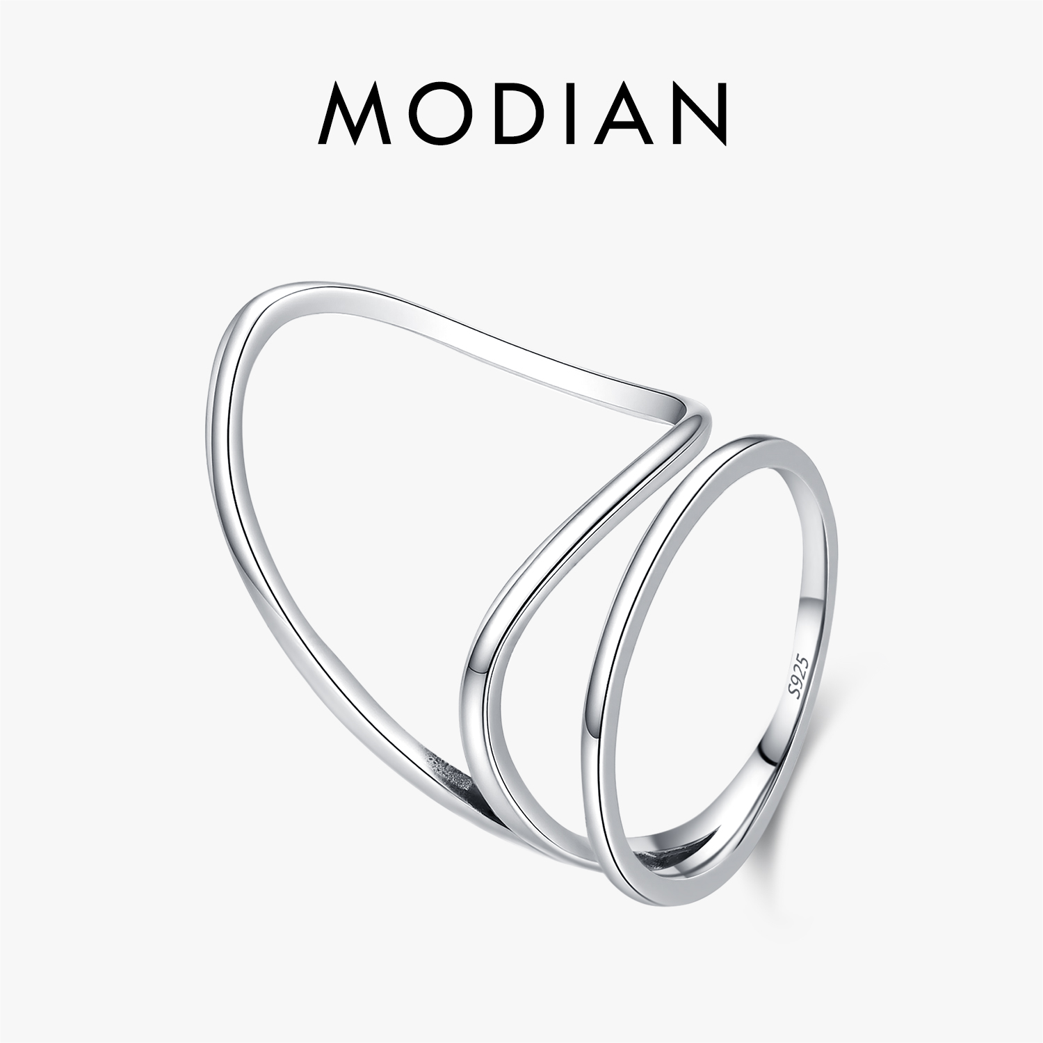Minimalist Ring Stackable - MODIAN แหวนเงินแท้ 925 สไตล์มินิมอล ดีไซน์เรขาคณิตแบบไม่สมมาตร ลายเส้นโปร่ง