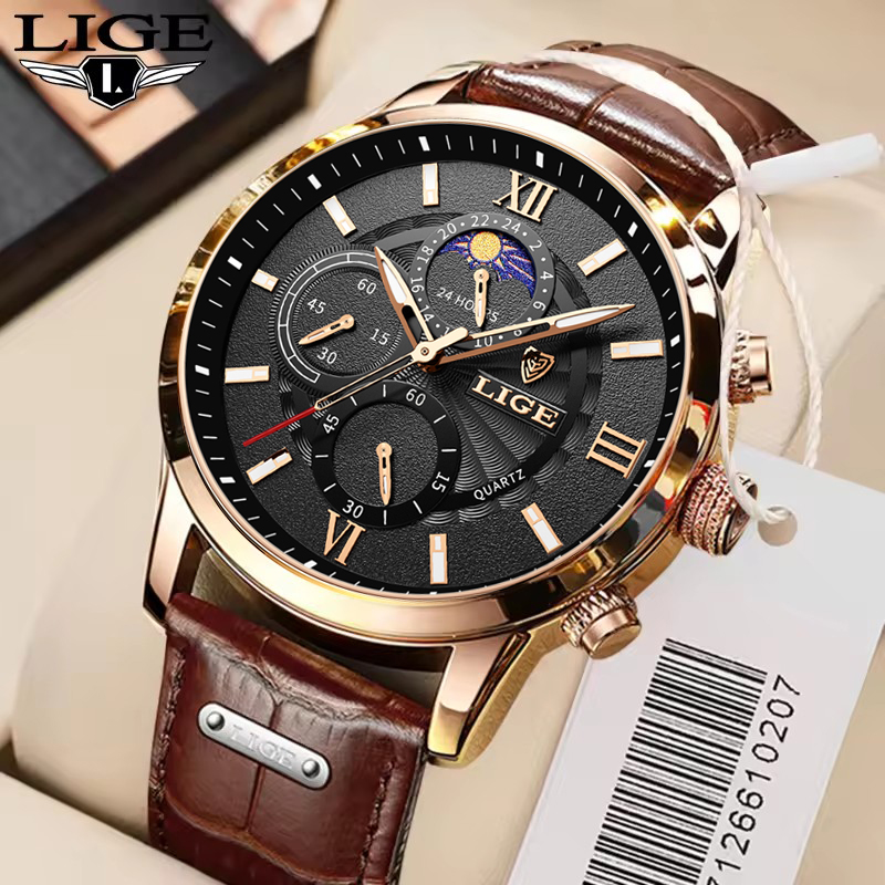 Jewelry Inspired Watches - นาฬิกาผู้ชาย LIGE แบรนด์หรูผู้ชายนาฬิกาข้อมือสําหรับชายหนังควอตซ์นาฬิกากีฬานาฬิกากันน้ําชายนาฬิกา ...