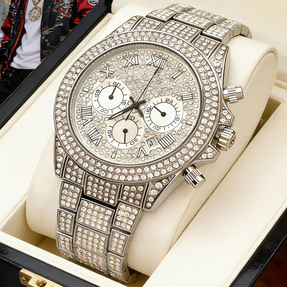 นาฬิกาควอตซ์ฮิปฮอปแบบเต็มเพชร  - Jewelry And Watches Luxury Brand บทวิจารณ์และราคา