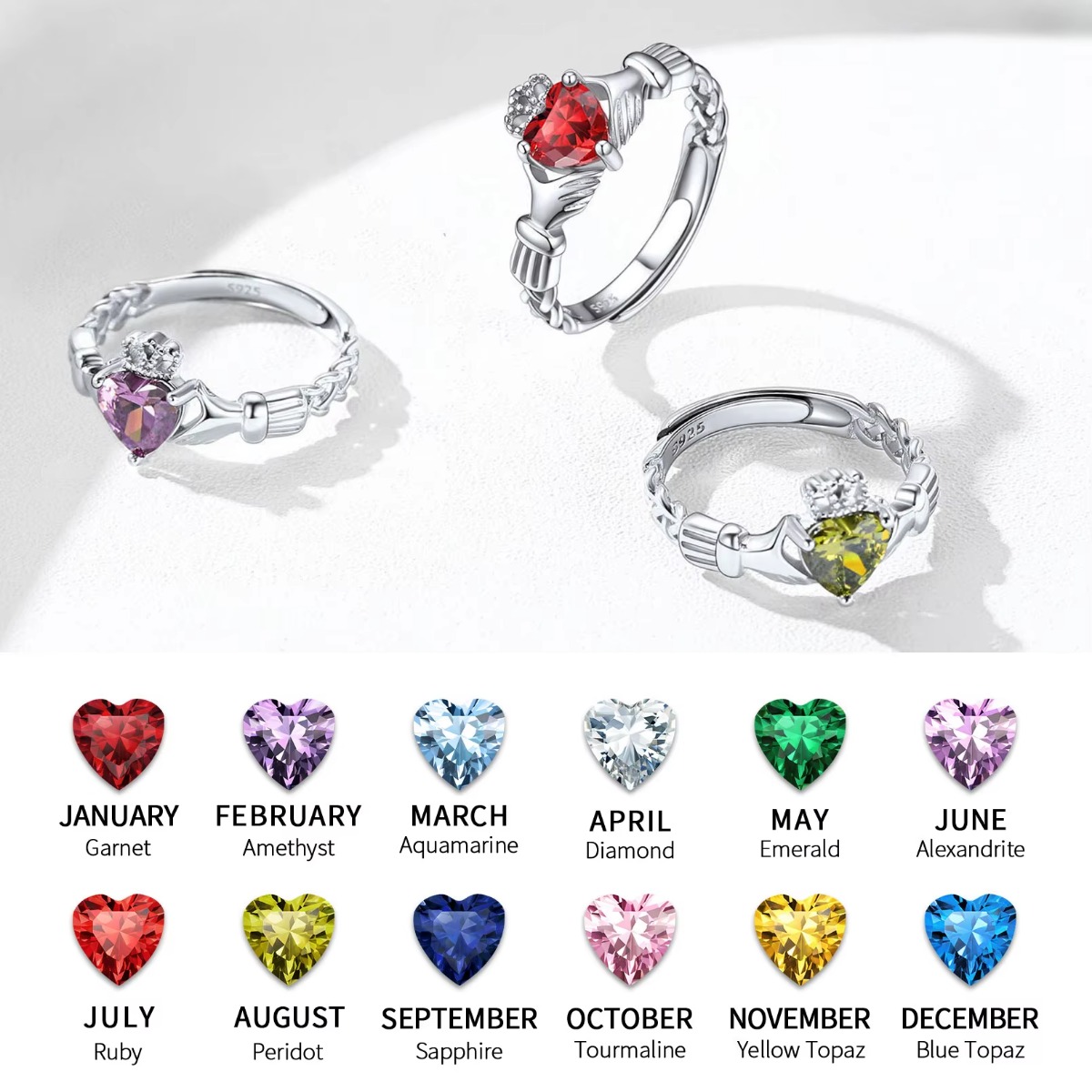 U7 3 มม.925 เงิน Claddagh แหวน - Birthstone Ring Set บทวิจารณ์และราคา