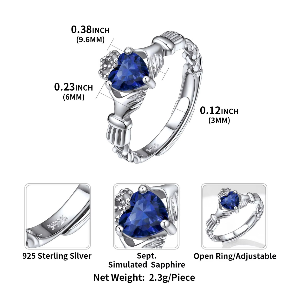 U7 3 มม.925 เงิน Claddagh แหวน - Birthstone Ring Set บทวิจารณ์และราคา