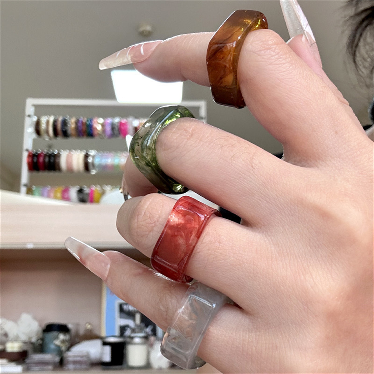 แหวนเรซิ่นทรงสี่เหลี่ยม แหวนอะ - Minimalist Ring Stackable บทวิจารณ์และราคา