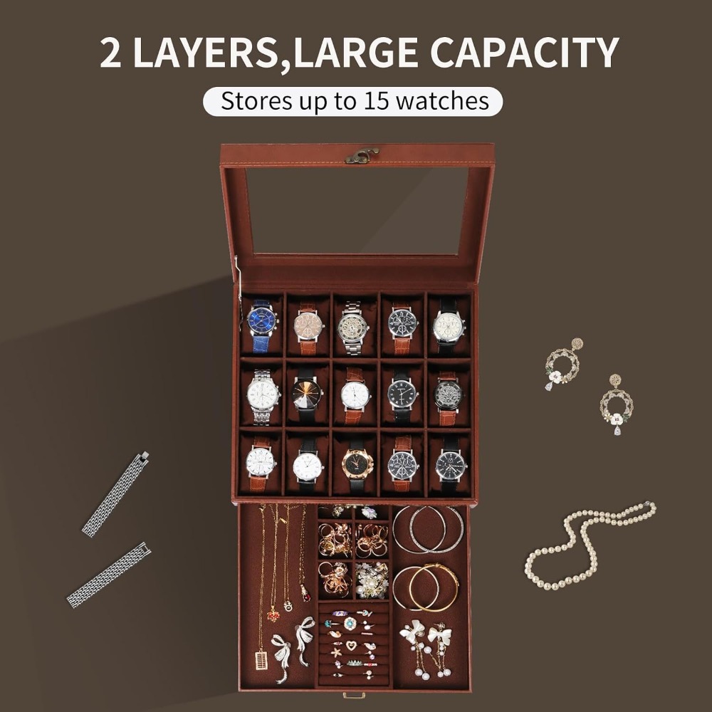 กล่องใส่นาฬิกา 2 ชั้นพร้อมตัวล - Jewelry Box That Holds Watches บทวิจารณ์และราคา