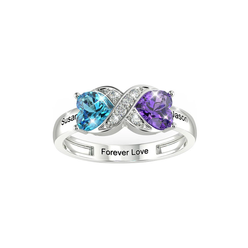 แหวนสลักชื่อพร้อมพลอยประจำเดือ - Birthstone Ring Set บทวิจารณ์และราคา