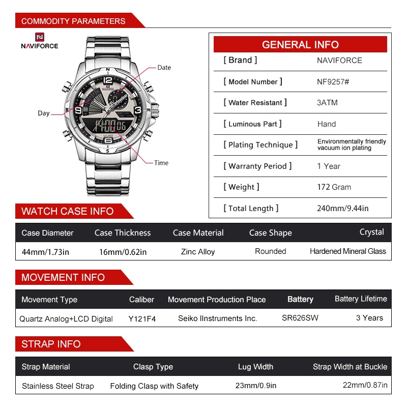 NAVIFORCE นาฬิกาข้อมือผู้ชายจอ - Watch Display Box บทวิจารณ์และราคา